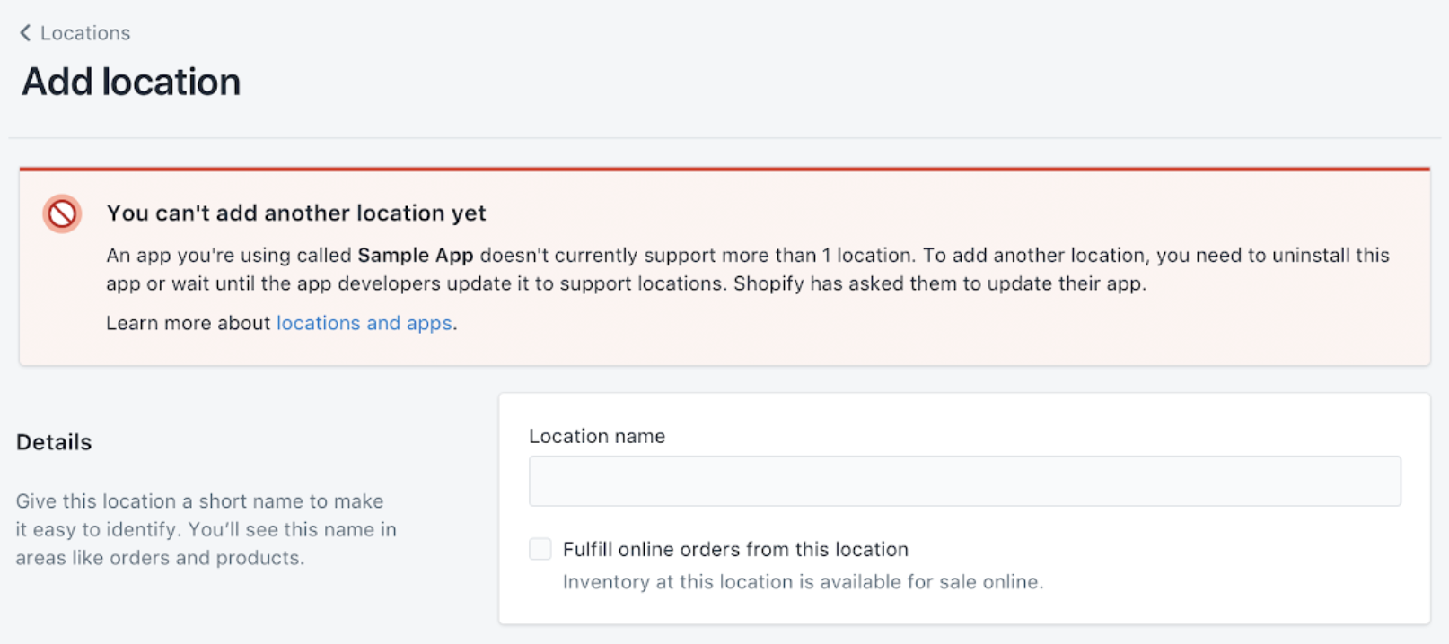 The warning message shown to merchants if they try to install your blocked app