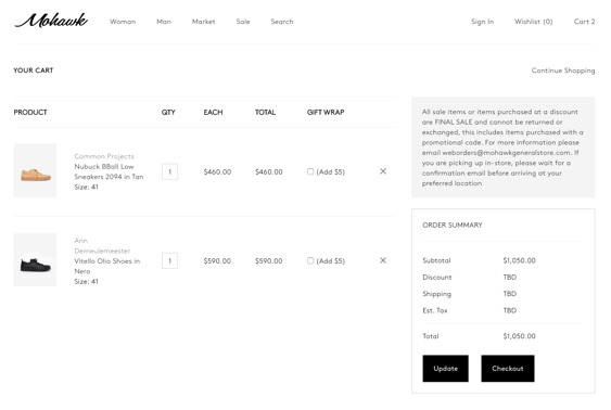 mohawkgeneralstore.com – custom checkout
